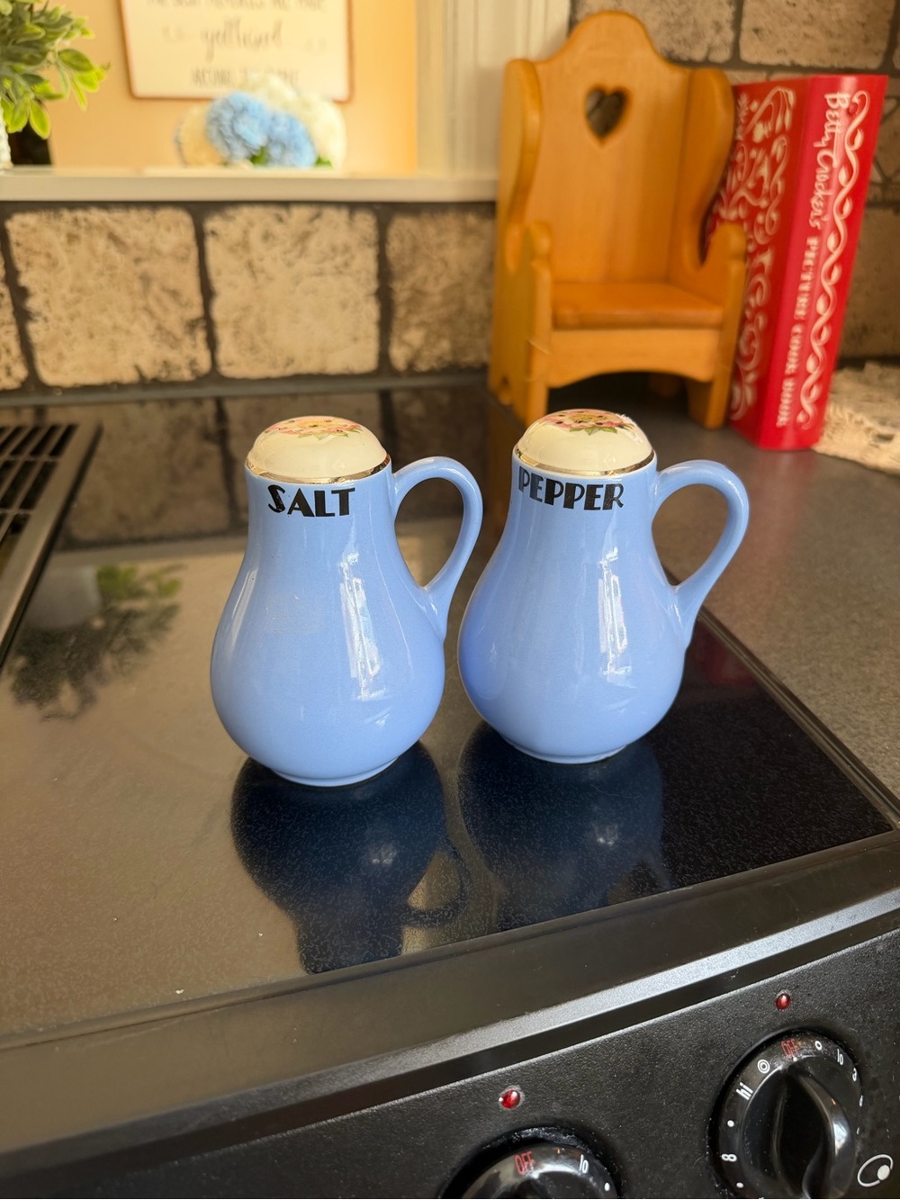 Vintage Blue Ceramic Salt & Pepper Shakers Set